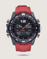 ساعة رجالية بسير من الربل بلون أحمر.