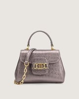 شنطة نسائية من الجلد البارز بلون رمادي