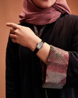 ساعة أَديم النسائية جلد بلون أسود