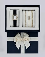 طقم نسائي أساور وساعة جلد بلون أسود