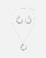 طقم سلسال وحلق نسائي بلون فضي