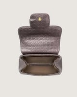 شنطة نسائية من الجلد البارز بلون رمادي