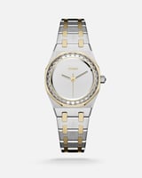 طقم نسائي زركون مع ساعة بلون فضي وذهبي