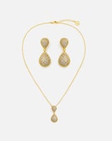 طقم سلسال وحلق نسائي بلون ذهبي