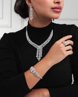 طقم نسائي زركون فاخر باللون الفضي