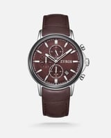 ساعة رجالية جلد باللون البني