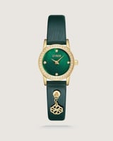 ساعة نسائية بسير من الجلد بلون أخضر