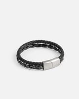 اسوارة رجالية من الجلد بلون أسود مع قفل بلون فضي