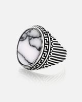 خاتم فضة رجالي كلاسيك بحجر بلون رخامي