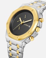 ‎ ساعة رجالية ستيل بلون فضي وذهبي
