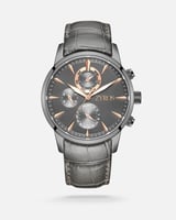 ساعة رجالية بسير من الجلد بلون رمادي