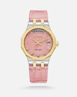 ساعة نسائية بسير جلد بلون وردي