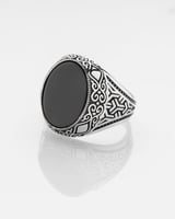 خاتم فضة رجالي كلاسيك بحجر اونكس أسود