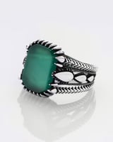 خاتم فضة رجالي مميز بحجر عقيق أخضر