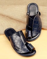 زيبرية رجالية من الجلد بلون أزرق