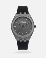 ساعة رجالية بسير من الربل بلون رمادي.