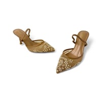 جزمة نسائي كعب مسمار , مزينة بالفصوص البيضاء اللام...