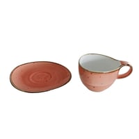 كوب وردي مع طبق فخار بطراز عتيق أنيق