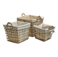 سلة تنظيم قماش مع خوص مريعة