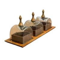 طقم تقديم خشب 3 قطع بغطاء زجاج