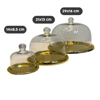 صحن كيك ستانلس ستيل بغطاء زجاج