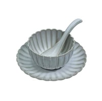 زبدية مع صحن وملعقة سيراميك