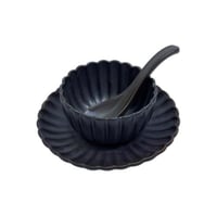 زبدية مع صحن وملعقة سيراميك