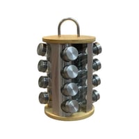 علب بهارات قاعدة خشب ستيل دائري