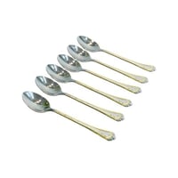 طقم ملاعق حلا حفر ليزر ذهبي فضي 6 قطع