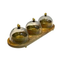 طقم تمرية خشب بغطاء زجاجي