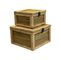 صندوق مربع بامبو غطاء راتان