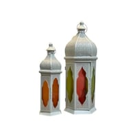 فانوس معدني بيج زجاج ملون دائري