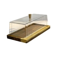 صحن مستطيل للكيك خشبي بغطاء إكريلك