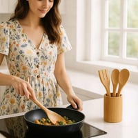 ملاعق خشب للطبخ وتحضير الأطعمة والمأكولات 4 قطع با...