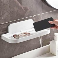 رف تخزين للحمام ابيض بلاستيك قابل للطي، اكسسوار حم...