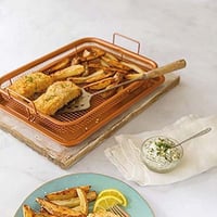 صينية تصفية زيت البطاطس والدجاج وعاء شبكي وصحن لتج...