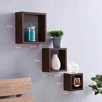 رفوف خشب جدارية مربعات معلقة أنيقة 3 أحجام لون بني