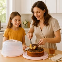 حافظة كيك شفاف دائرية بغطاء محكم الاقفال لمنع الرط...