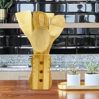 مجموعة ملاعق خشبية للطبخ عدد 4 بأشكال مختلفة مع قا...