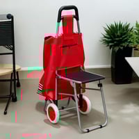 عربة تسوق بعجلات مع مقعد مدمج قابل للطي