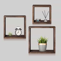 رفوف خشب جدارية مربعات معلقة أنيقة 3 أحجام لون بني
