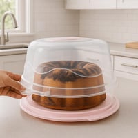 حافظة كيك شفاف دائرية بغطاء محكم الاقفال لمنع الرط...