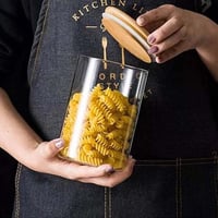 علب بهارات زجاج بغطاء خشبي مزود بإطار مطاطي لمنع ا...