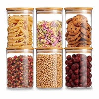 علب بهارات زجاج بغطاء خشبي مزود بإطار مطاطي لمنع ا...