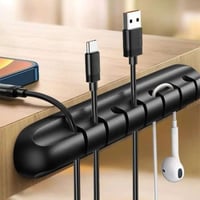 منظم اسلاك لاصق اسود سيليكون 7 منافذ يعمل على تنظي...