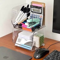 منظم اكريليك شفاف مربع قطعتين للمكياج وتنظيم التسر...