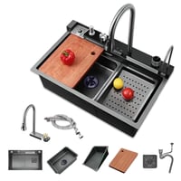 مجلى حوض اسود مطبخ ستانلس ستيل + حماية نانو شلال ا...