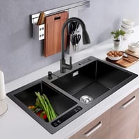 حوض مطبخ مزدوج سمارت بنظام تعقيم ستانلس ستيل