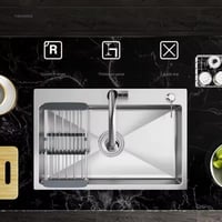 حوض مطبخ 2 فتحة مقاس 60*45 لون كروم مع الملحقات