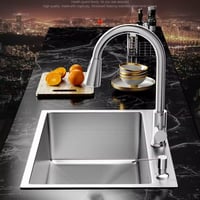 حوض مطبخ 2 فتحة مقاس 60*45 لون كروم مع الملحقات